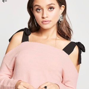 F21 Pink and black tied off the shoulder sweater